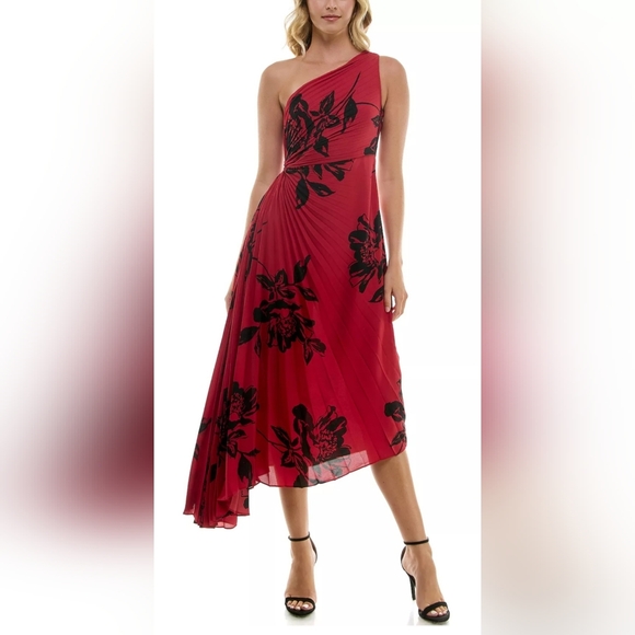 Nicole Miller Dresses & Skirts - Nicole Miller Red Riding Hood One Shoulder Pleated Dress – Size 16